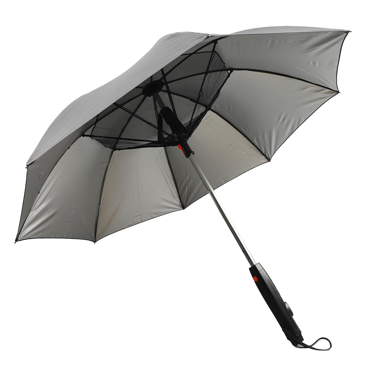 SIXRUN UV Słoneczny Parasol z Wentylatorem, 8 Żeberek, Przenośny 3-w-1 Zewnętrzny Parasol Chłodzący