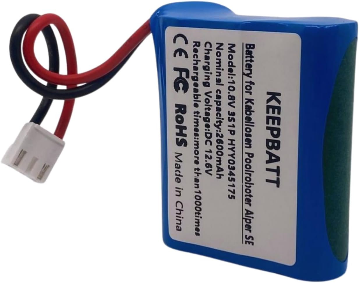 10.8V 2600mAh High-Performance Replacement Battery for Aiper SE Cordless Robotic Pool Cleaner - VH396-3P Connector