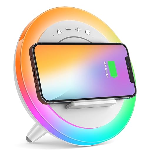 SIDVAR Bluetooth Speaker Night Lights,Wireless Charging Modern Speaker,Best Teenage Birthday Gift Applicable for Bedroom/Teen Girls, Boys Gifts/Please use The Original Adapter (5W Wireless Charging)
