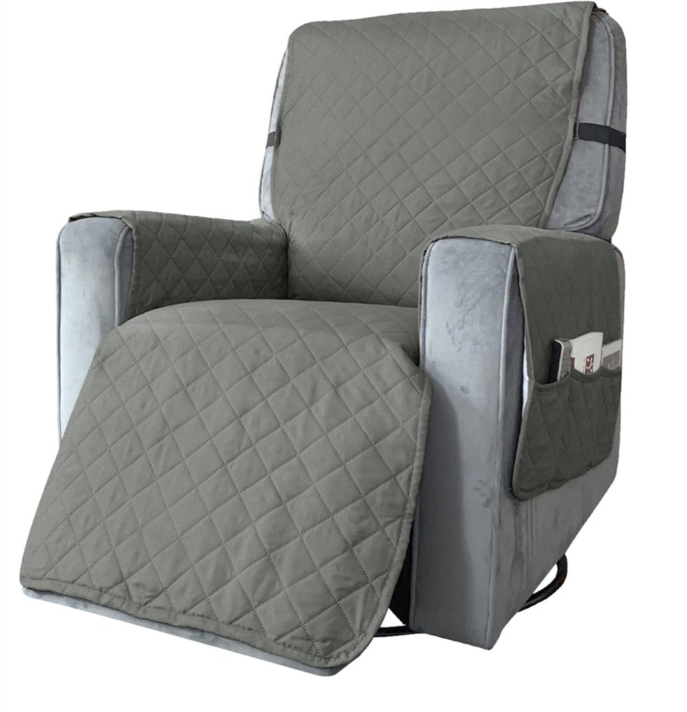 Highdi Fundas para Sillas Reclinables Impermeable Lavables 1 Plaza Funda Sillón Relax con Banda Elástica Ajustable y Bolsillos Laterales, Acolchado Protector para Sofá Hogar (Grande,Gris Claro)