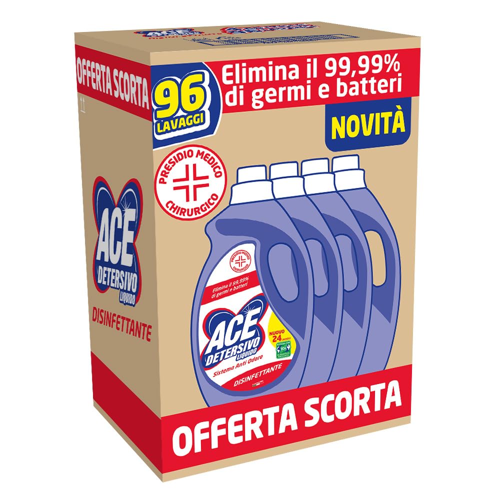 ACE Detersivo Disinfettante, Cartone da 4 Flaconi x 24 Lavaggi