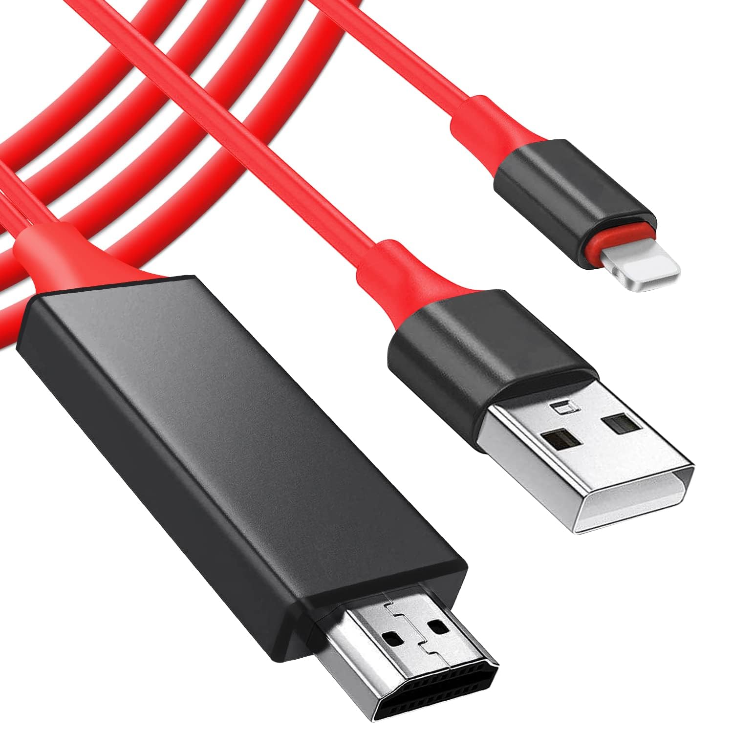 RuhZa Lightning to HDMI Cable Compatible With iPhone iPad iPod to TV Projector Monitor, 1080P Digital AV Adapter Cord, 2m HDMI Adapter HDTV Cable with USB Charging Port, Sync Screen Converter