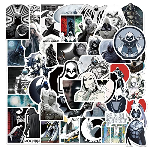 LYLSDSB Moon Knight Pegatinas 50 unidades de vinilo de dibujos animados héroe pegatinas para laptop, monopatín, motocicleta, coche, resistente al agua, película de graffiti para niños y adolescentes