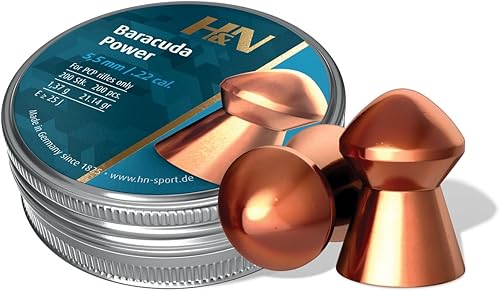 H&N Sport H&N Baracuda - Pellets de pistola de aire con cúpula eléctrica calibre .22/21.14 granos (200 unidades)