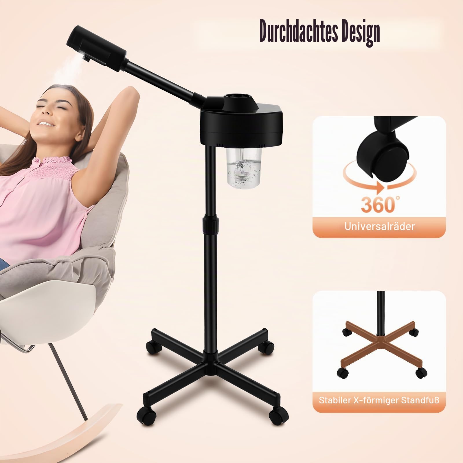 Vapozon Ozon Bedampfer Höhenverstellbare Gesichtsdampfer 360° Drehbar | Tiefenpflege Professionelle Salon SPA Gesichtspflege Dampfgerät