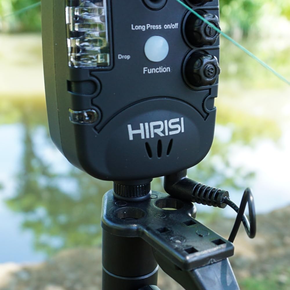 Hirisi Tackle Alarme de touche étanche pour pêche à la carpe avec 9 LED et réglage de la tonalité du volume et de la sensibilité, accessoires de pêche