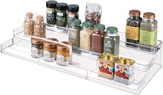 Best mDesign Large Plastic Adjustable, Expandable Kitchen Cabinet, Pantry, Step Shelf Organizer/Spice Rack with 3 Tiered Levels of Storage for Spice Bottles, Jars, Seasonings, Baking Supplies - Clear Review 