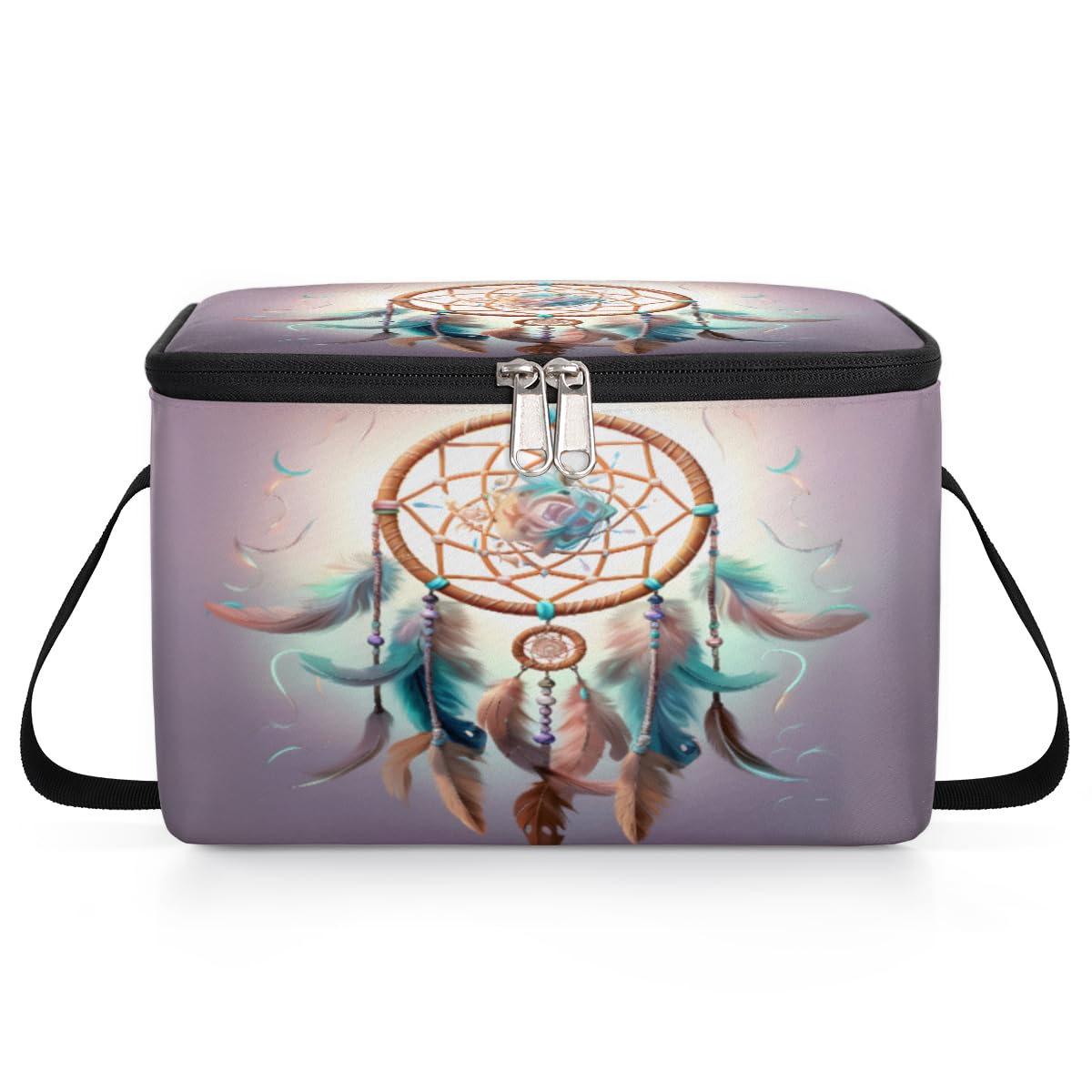 Boho Dreamcatcher Lunch Bags for Women Men 9 Cans, Hot & Cold Food Delivery Bag Insulated Grocery Bag Insulated Lunch Box Feathers Cooler Bag for Office Work Picnic Beach