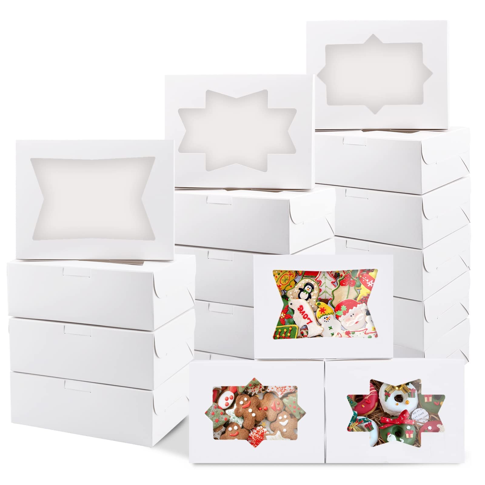 15Pcs Bakery Cake Boxes, Cookie Boxes for Strawberries Bakery Boxes with Window for Pies Cupcakes Biscuits Candy Muffins Donuts 8x6x2.5 Inches