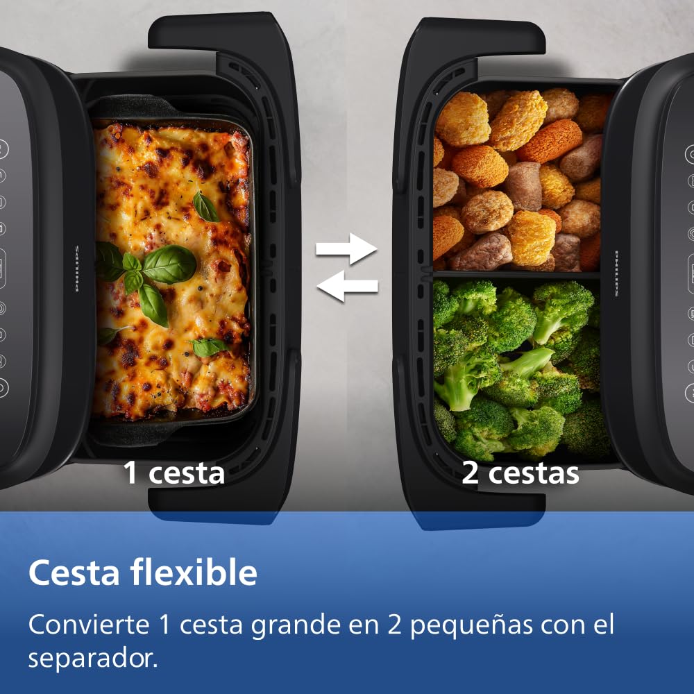Philips Dual Basket Airfryer Serie 1000-7,1 l de capacidad, tecnología RapidAir, 10 funciones en 1, 90% menos de grasa, diseño compacto, aplicación de recetas HomeID (NA154/00)