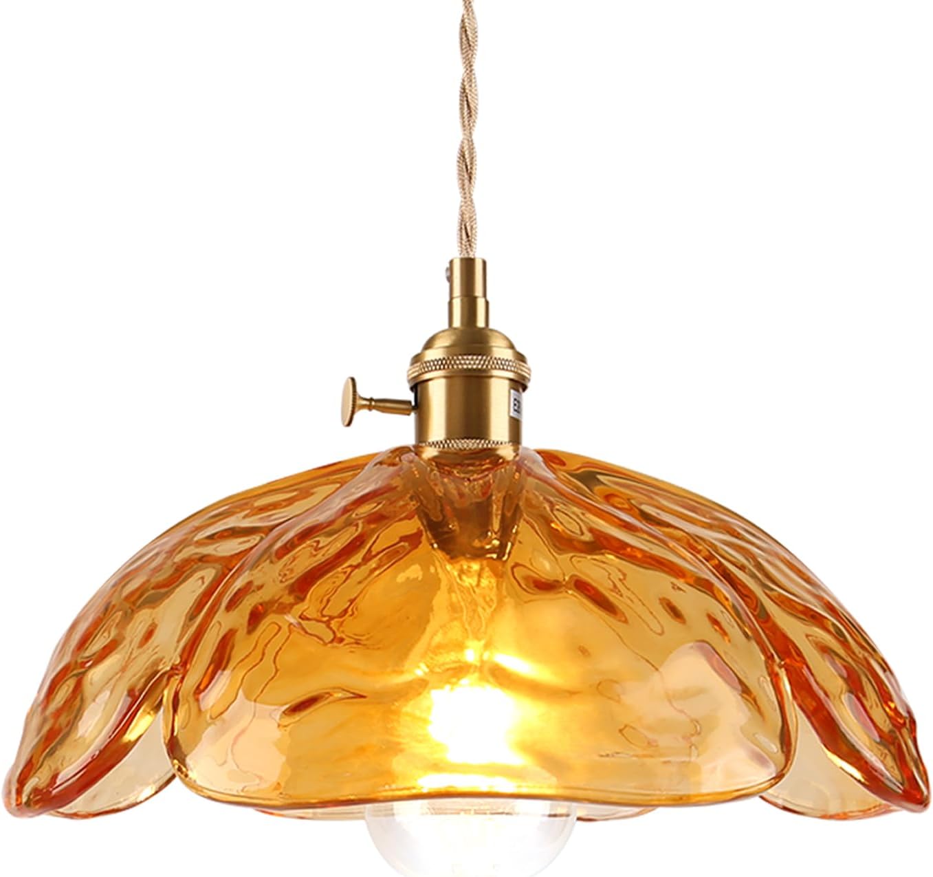 Lámpara colgante moderna de mediados de siglo, cúpula con pantalla de vidrio ámbar de flores, luz colgante de latón, lámpara colgante ajustable