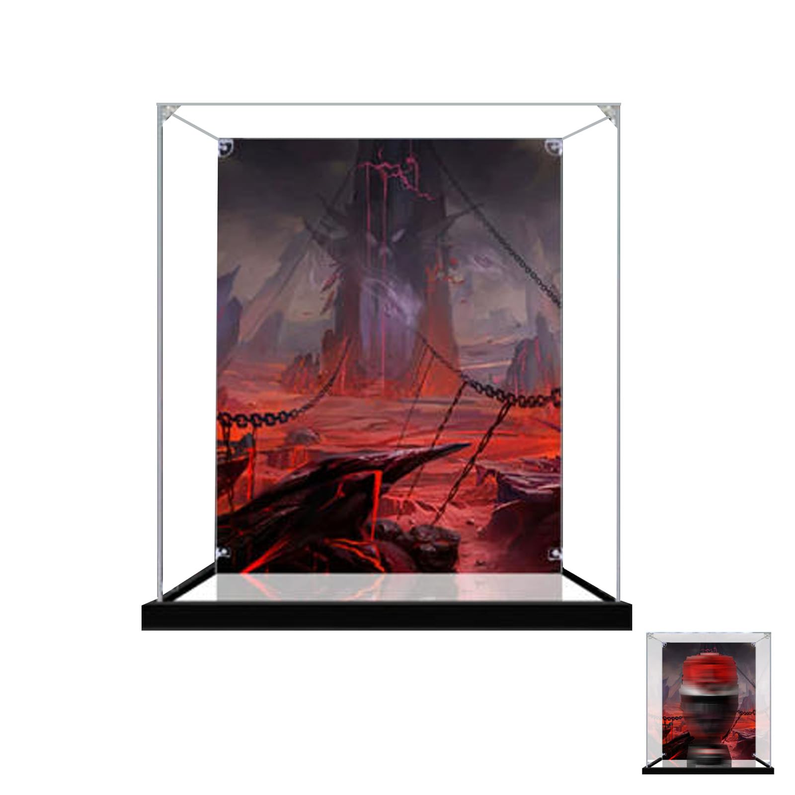 Acrylic Display Case for Lego 76199 Helmet Model, Dustproof Clear Storage Box, UV Protection Display Box Compatible with 76199 (Model Not Included) (Mirror Base+Background)