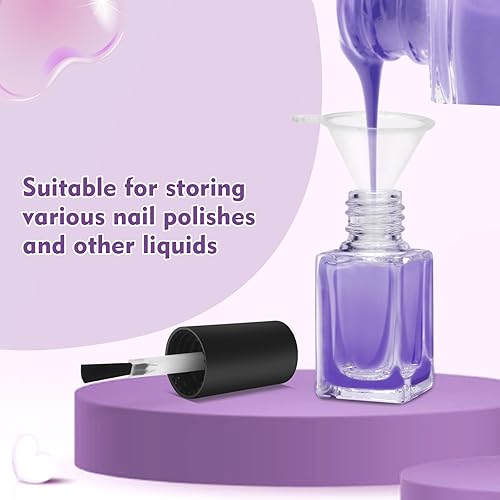 Miniatura 5 de Adecco LLC Botellas transparentes de esmalte de uñas vacías con embudo de tapa de cepillo y bola mezcladora (0.2 fl oz 5p)