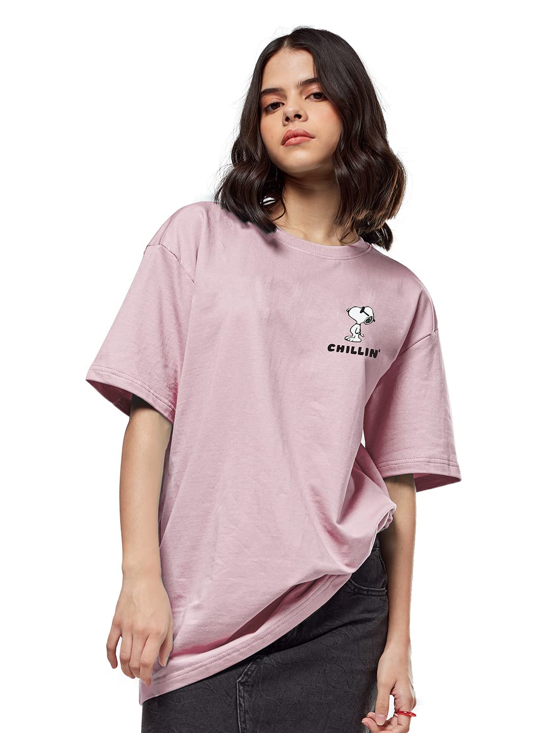 The Souled Store| Official Peanuts: Whatever Women and Girls T-Shirts| Loose fit Graphic Printed| 80% Cotton 20% Polyester Multicolored Color Women Boyfriend T-Shirts