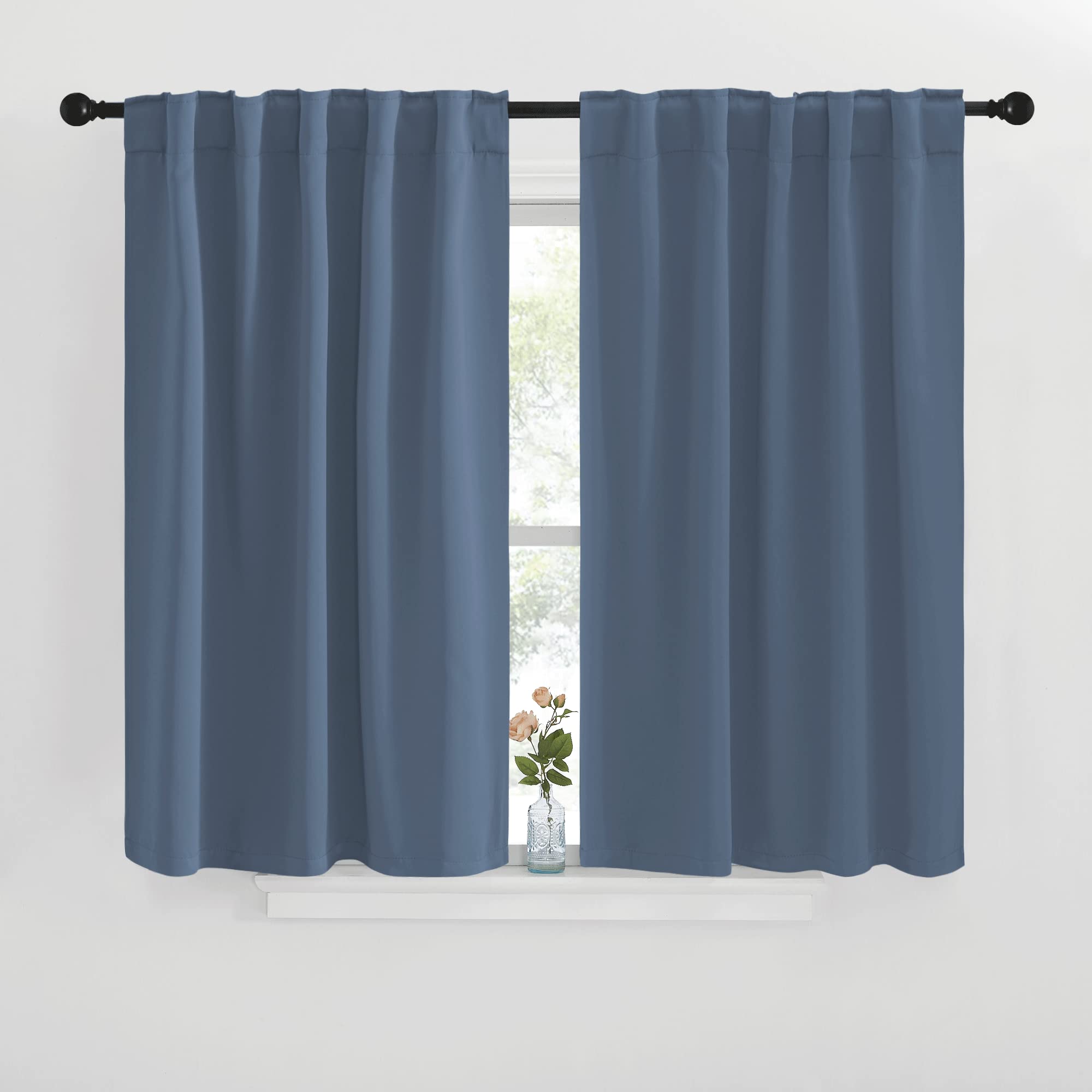 NICETOWN Blackout Curtain Panels for Kitchen - (Stone Blue Color) 42x30 inch, 2 Panels Set, Room Darkening Blackout Drapes for Window