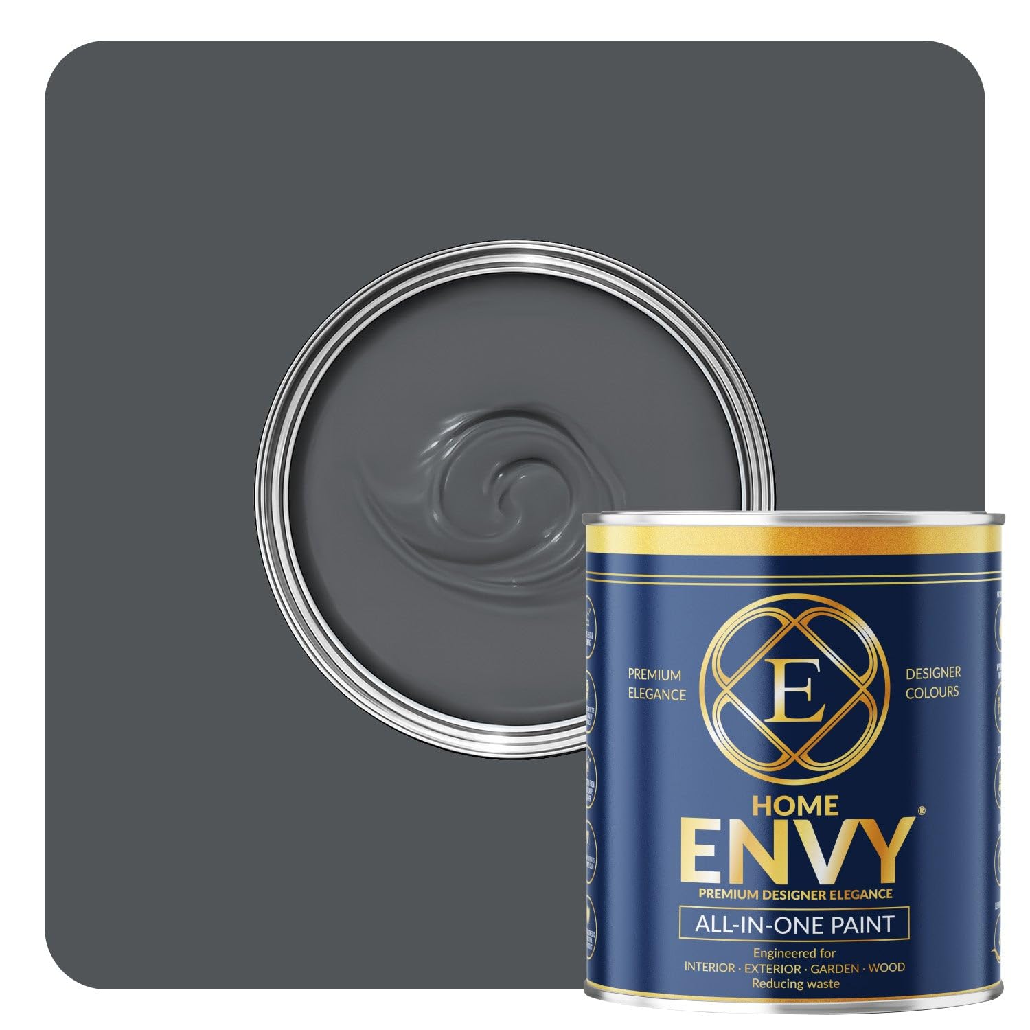 ENVY All-in-One Paint - High Coverage Paint for Interior & Exterior Walls, Wood & Furniture | Multi Surface Paint & Primer | Designer Colours For All Walls - Dark Grey - 2.5L - Satin