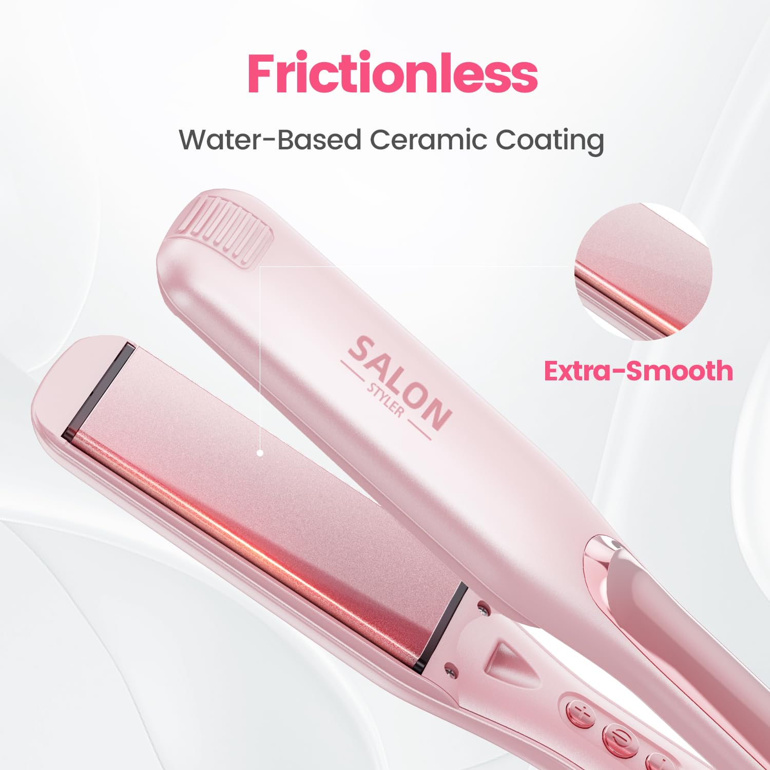 Dekuri planchas del pelo, plancha de pelo de 42 mm, plancha de cerámica sin fricción a base de agua para un cabello sedoso y suave, planchas de pelo profesional para mujeres, 120°C-230°C, Rosa