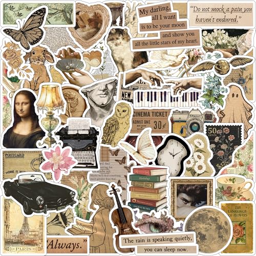 ThePaper9Store Brown Aesthetic Sticker Pack (50+ Stickers) | Vintage Brown & Retro Vibes | Glossy Premium Vinyl | Waterproof, Scratch & Fade Resistant | Stickers for Laptop, Bottle, & journaling
