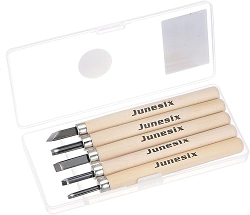 uxcell Juego de 5 cinceles de cuchillos de tallado de madera, grande, medianopequeño, diagonal plano medio redondo, triangular, acero al manganeso,