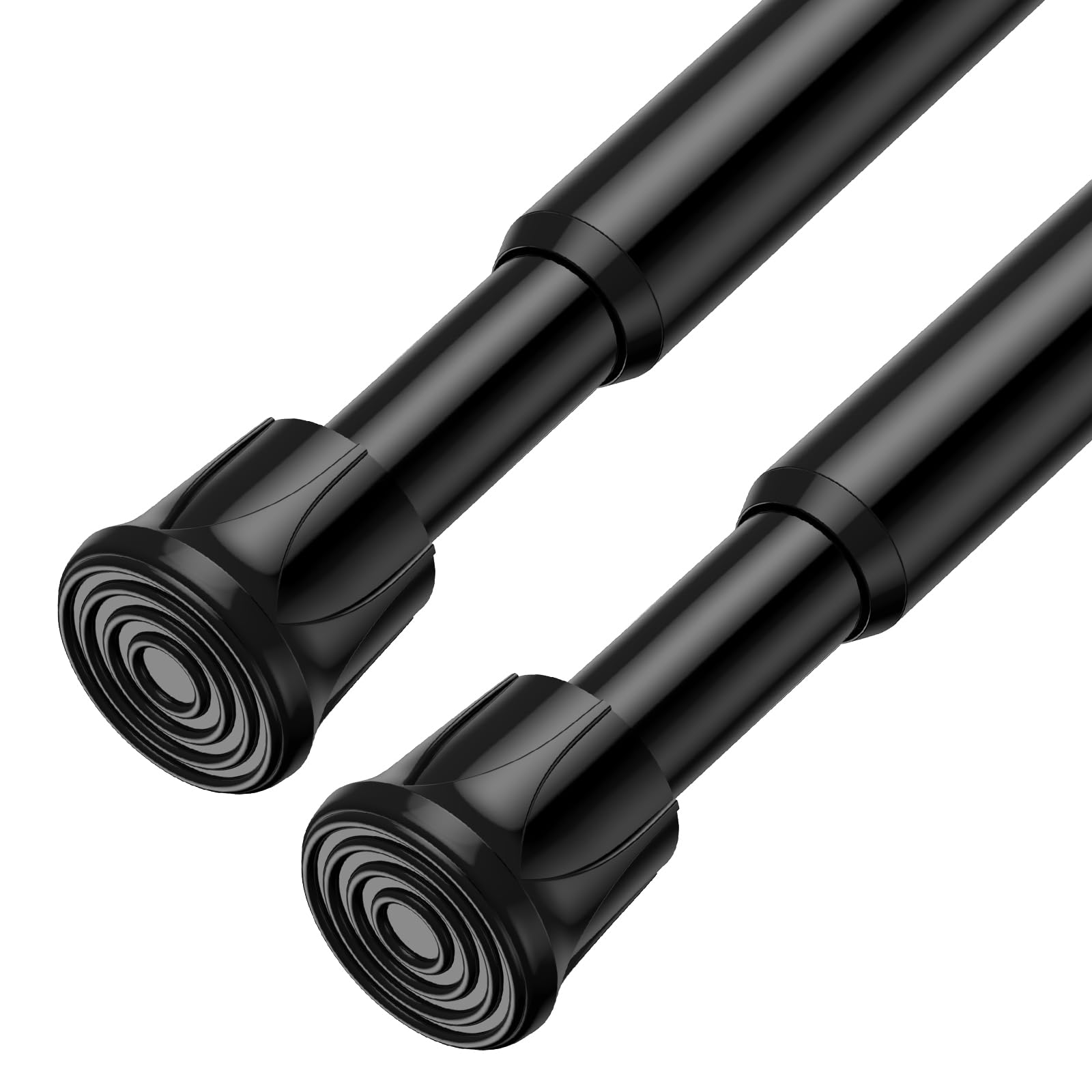 AIZESI 2 Pack Tension Rods for Windows 28 to 48 inch, Adjustable Short Curtain Rods No Drilling Small Tension Rods for Windows Door Kitchen Curtain, Black