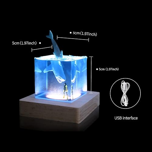 Miniatura 5 de eletriace Luz nocturna de buceador de tiburones, luz LED USB para mesa, luz de tiburón de resina hecha a mano, regalo novedoso de escritorio, para