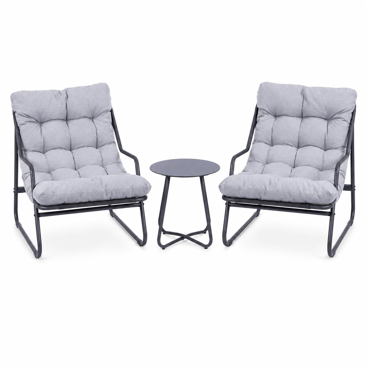 Koll Living Outdoor Bistro-Set Lara | Modernes Gartenmöbel Set mit 2 Sesseln & Tisch | Wetterfest, UV-beständig, wasserabweisend (Grau)