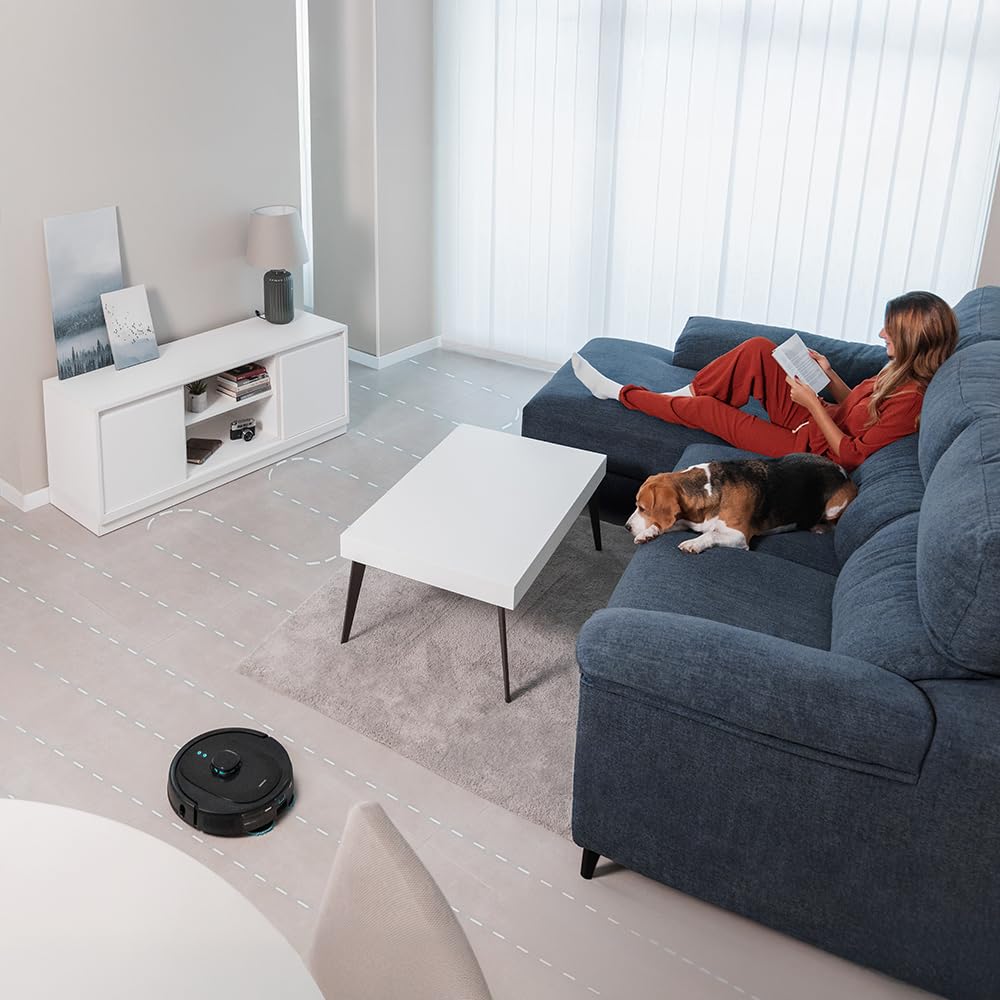 Cecotec Robot Aspirador y Friegasuelos con Base Autovaciado Conga 9590 Spin Revolution Ultra Power Home Essential. Navegación Láser, 10000Pa, App, Autonomía 240min, Cepillo Mascotas, Mopas Gitarorias