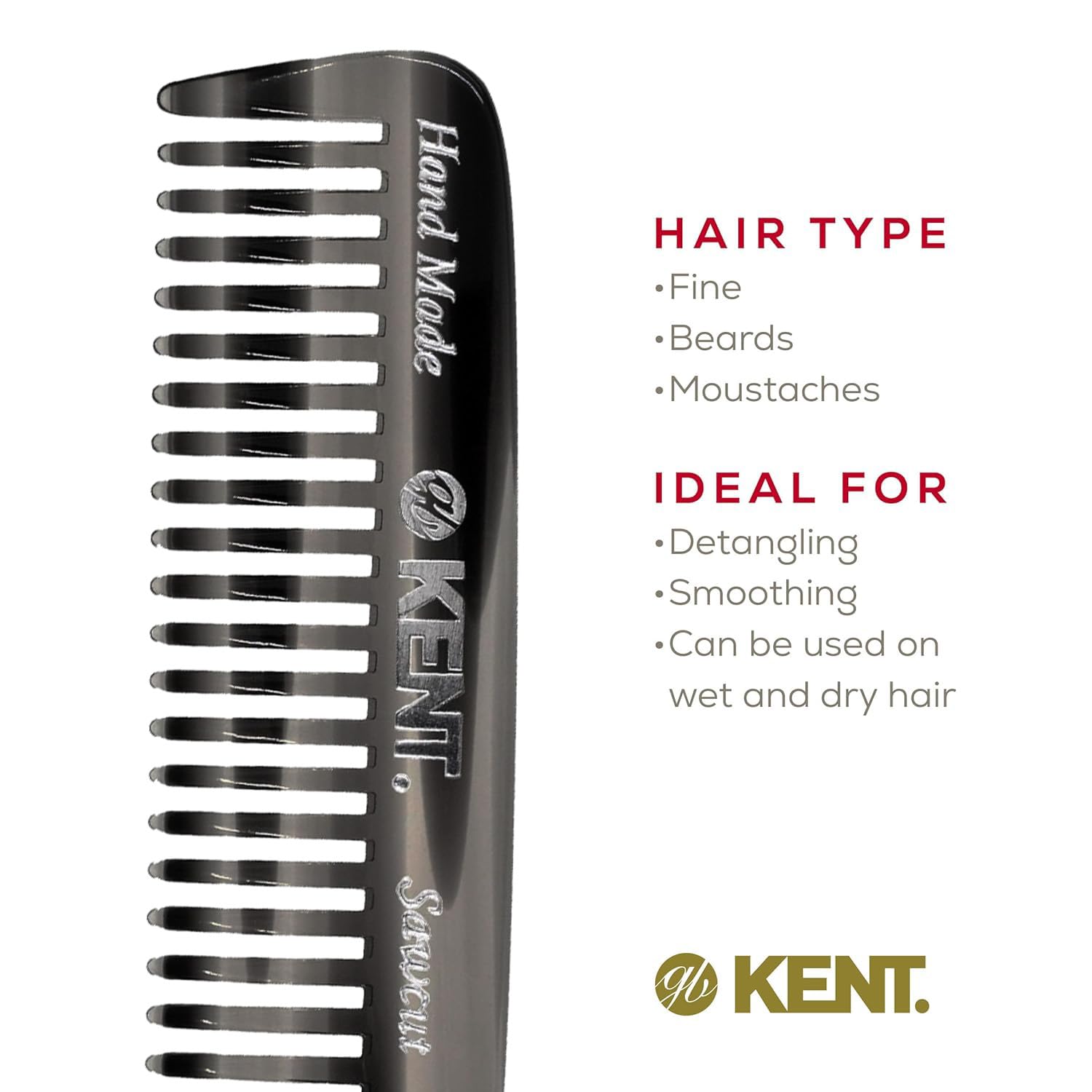 Kent 93T Mini pettine da barba da uomo – pettine da uomo a denti larghi, pettine per baffi e pettine da barba ideale per peli del viso, piccolo pettine da viaggio tascabile, mini pettine districante
