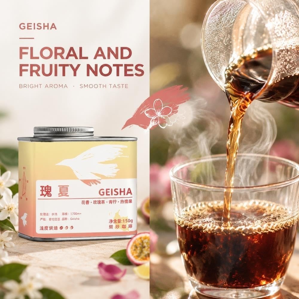 Geisha-Kaffeebohnen, hell geröstet, 150 g Dose