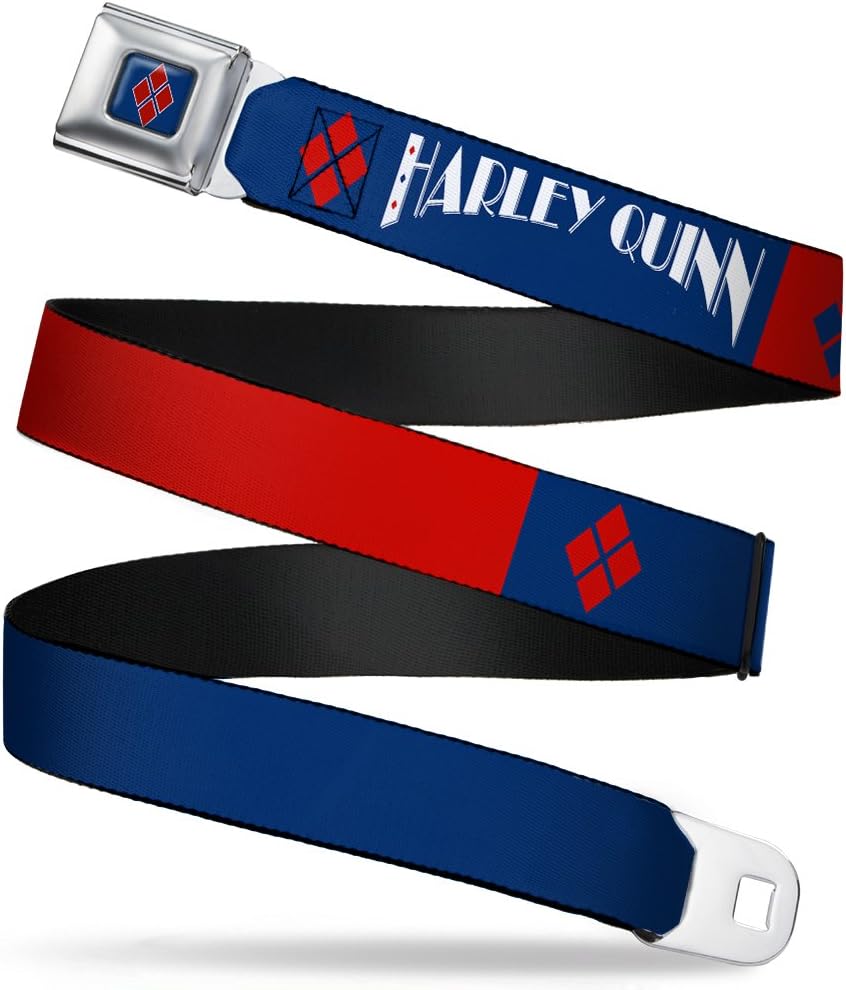 Buckle-Down Seatbelt Belt - HARLEY QUINN/Diamonds Blue/Red/White - 1.0" Wide - 20-36 Inches in Length