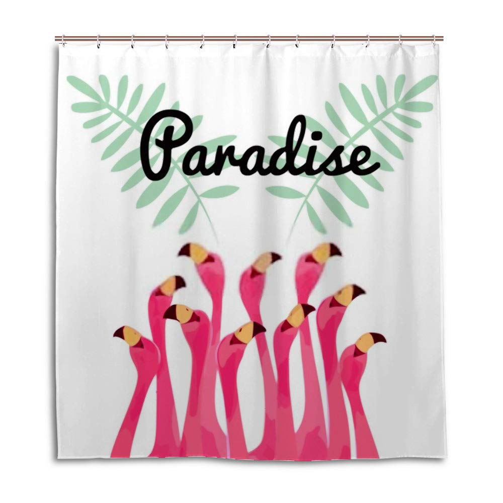 Rideau de douche flamant rose 168x183 cm en polyester imperméable avec crochets en C