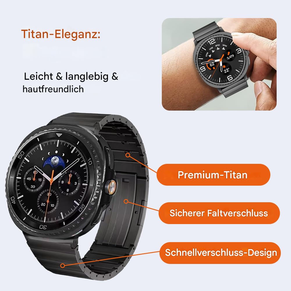 Titan-Metallarmbänder ohne Werkzeug, kompatibel mit Samsung Galaxy Watch 9 8 40mm 44mm/8 Classic 46mm (2025), Leichtes, Hautfreundliches Titanarmband für Galaxy Watch 9 8 für Herren