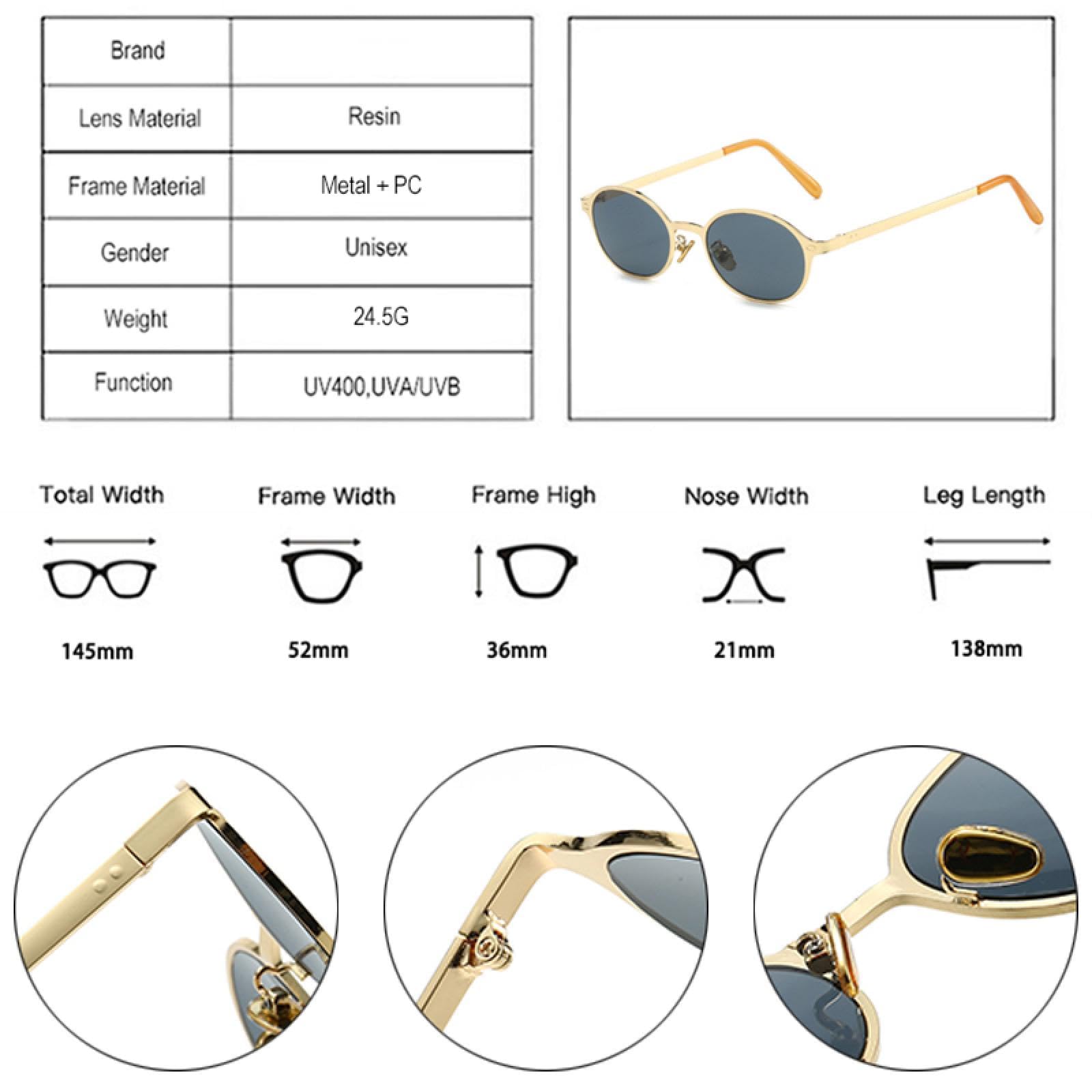 Occhiali da sole vintage classici da donna, piccoli, ovali, con montatura in metallo, alla moda, con rivetti, da uomo, con tonalità punk, UV400.