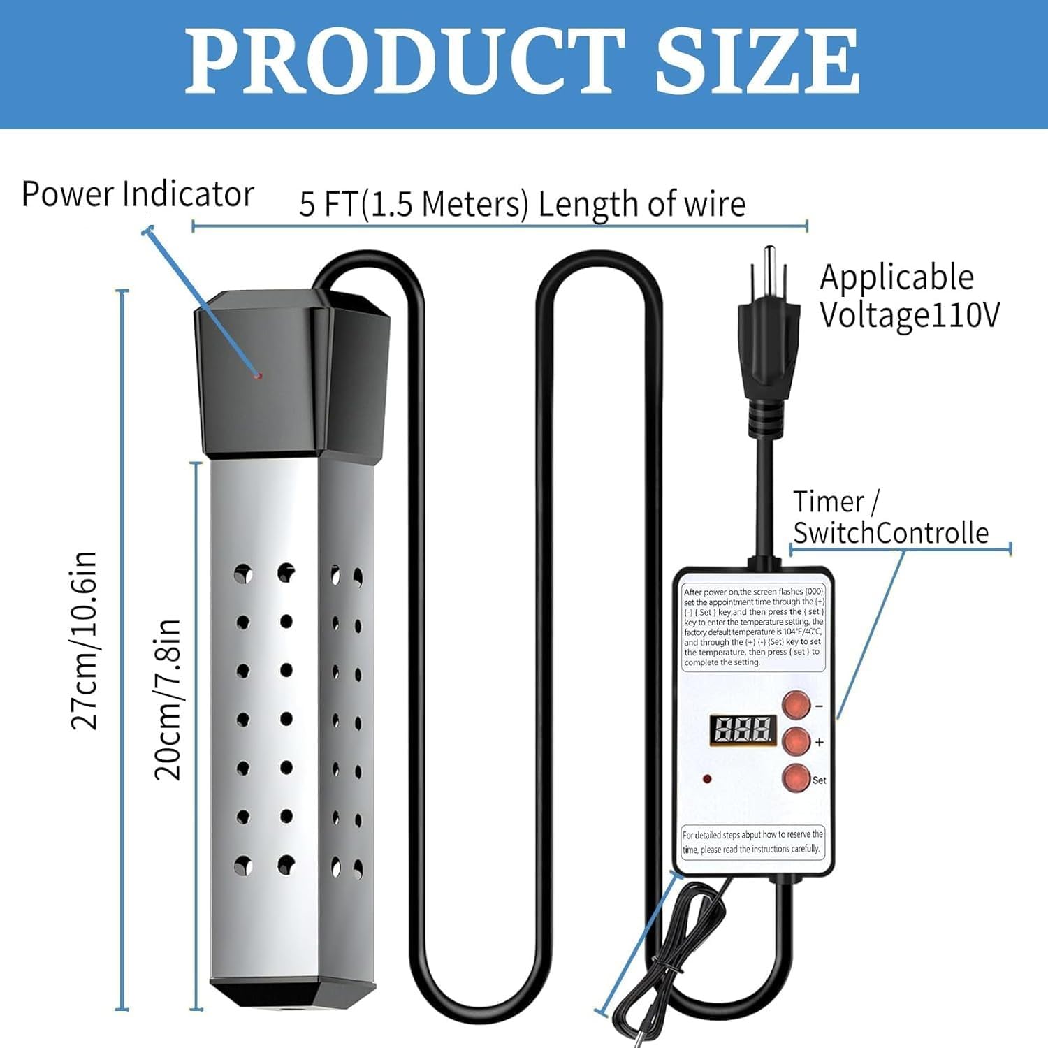 Riscaldatore Piscina, Riscaldatori A Immersione 2500W, Acciaio Inox 304, Scaldatore Ad Immersione, con Controller del Termostato Digitale