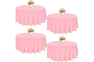 4 Pack Pink Fabric Tablecloths Round, 90 Inch Washable Round Table Cloth