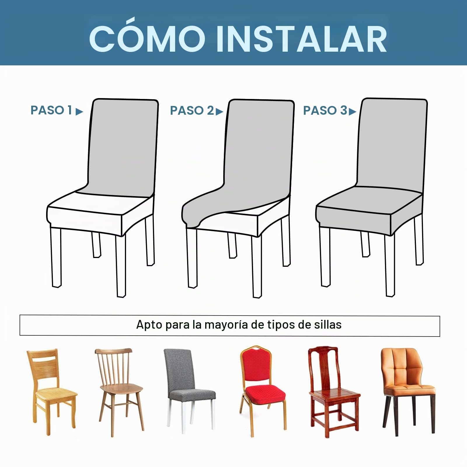 Genina Juego de 6 Fundas Impermeables para sillas de Comedor, Fundas elásticas para sillas de Comedor, Fundas extraíbles y Lavables para Cocina, Hotel, Restaurante (Hojas, Gris cálido, 6 Piezas)