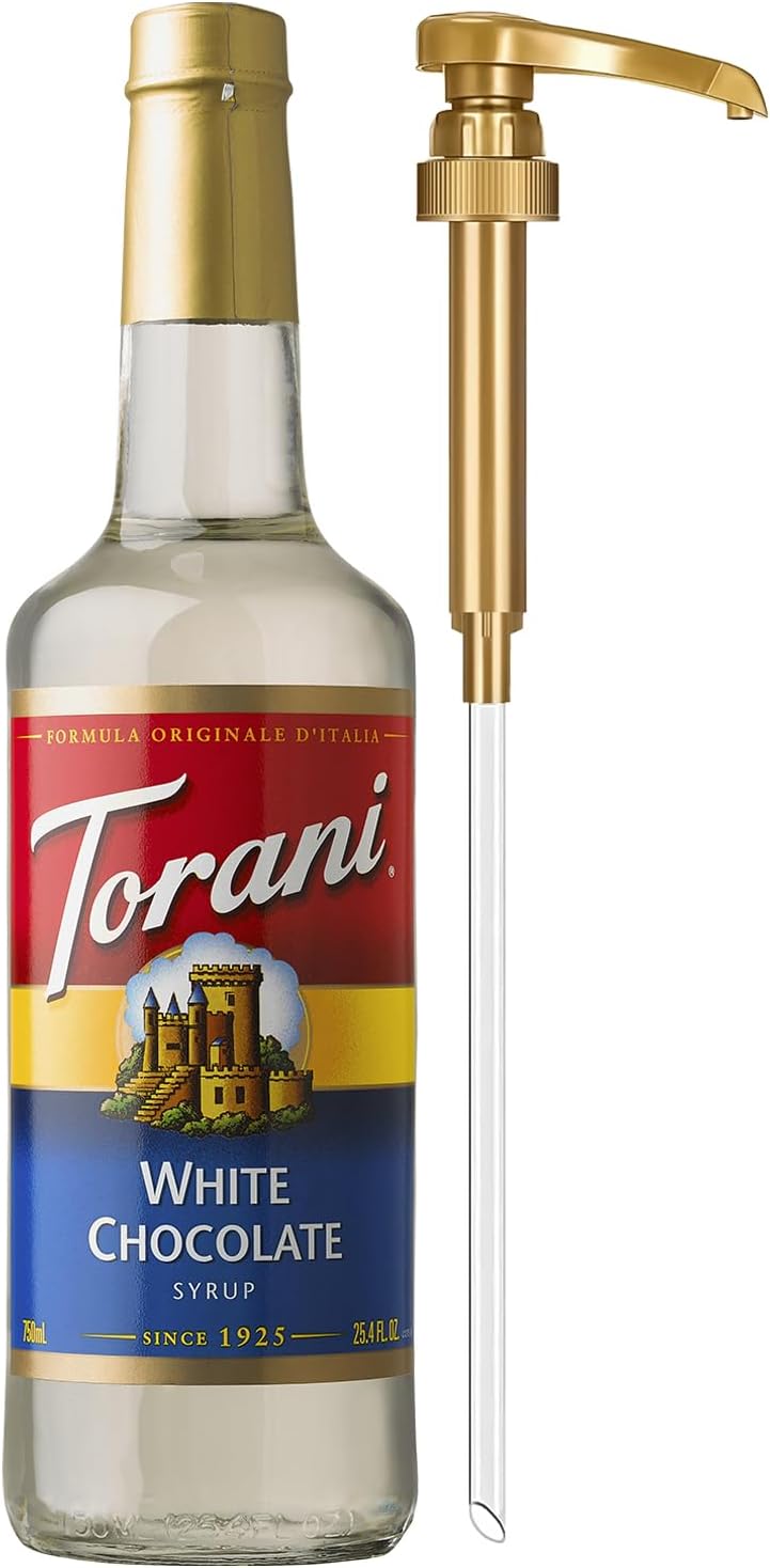 Coffee Syrup, White Chocolate Flavored Syrup for Drinks, Glass Bottle with Pump Included, 25.4 Fl Oz