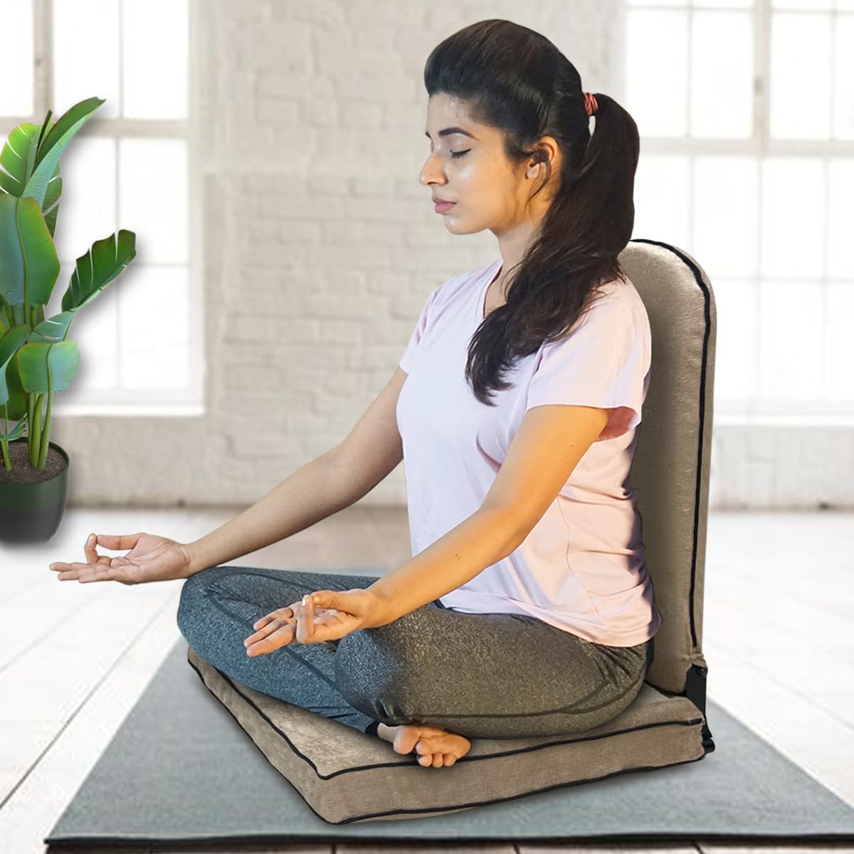 Kawachi Yoga Meditation Chair and Yoga Floor Chair with 90 Degree Back Support - i83 Brown