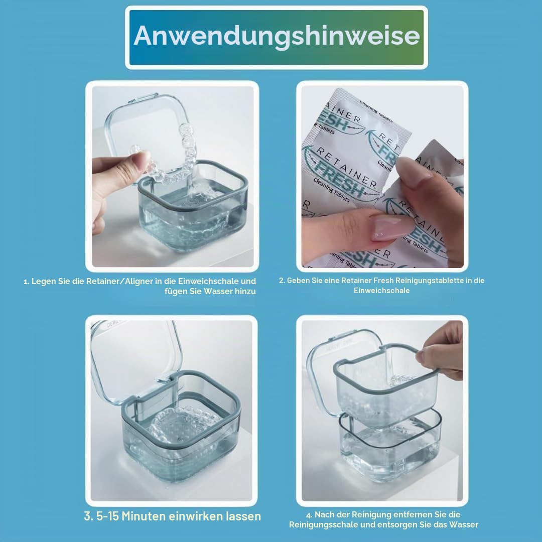 Retainer-Set mit 36 ​​Retainer-Fresh-Tabletten, Retainer-Etui, Aligner-Reinigungsbox, Aligner-Entfernung und Kauen, kieferorthopädisches Wachs, Aligner-App und E-Book