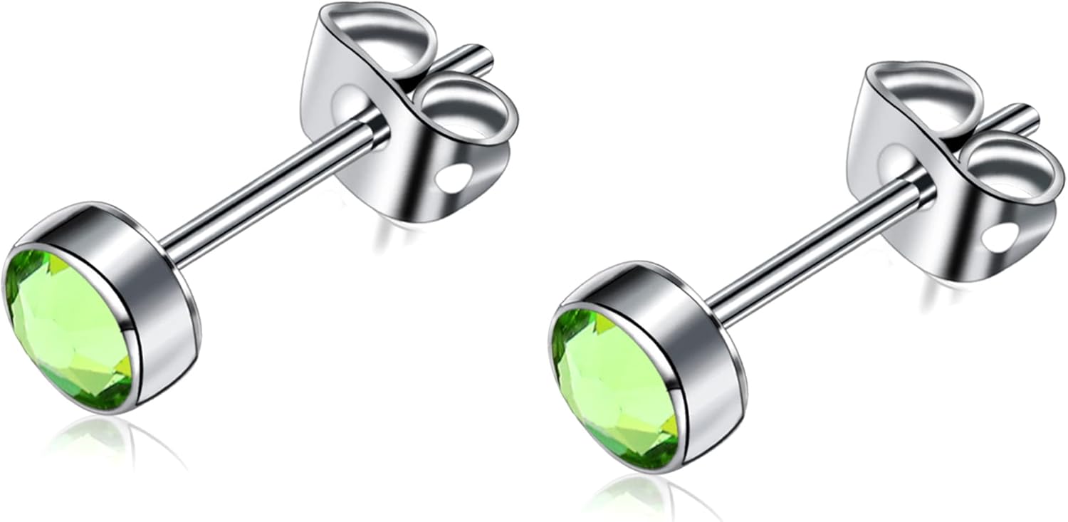 G23 Titanium Studs Earrings Hypoallergenic Earrings Women Stud Earrings Nickel Free Dainty Earrings for Sensitive Ears 3mm/4mm/5mm Stone Size Options