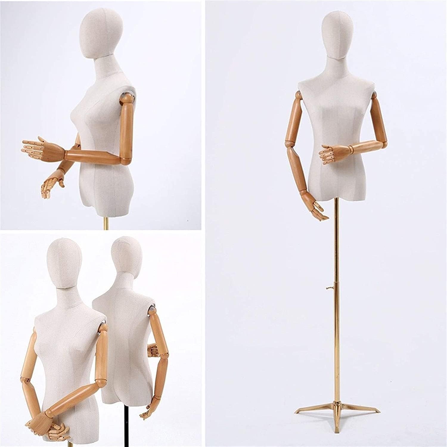 Mannequin Torso Dress Form Mannequin Body Female Tailors Dummy, Adjustable Mannequin Dressmakers Display Bust with Solid Wood Arm Black Base for Clothing Display Rack ,Square Base-Small