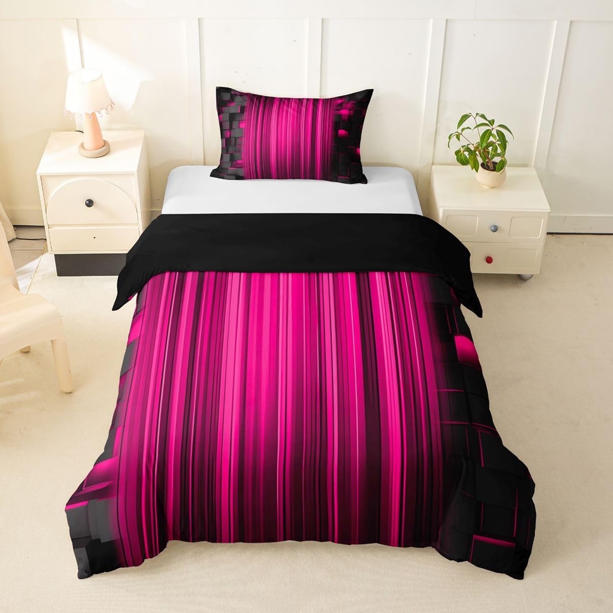 Feelyou Red Duvet Cover Toddler Size Geometric Bedding Set for Boys Girls Modern Abstract Art Comforter Cover Luxury Bedroom Decor 2Pcs Strip Lines