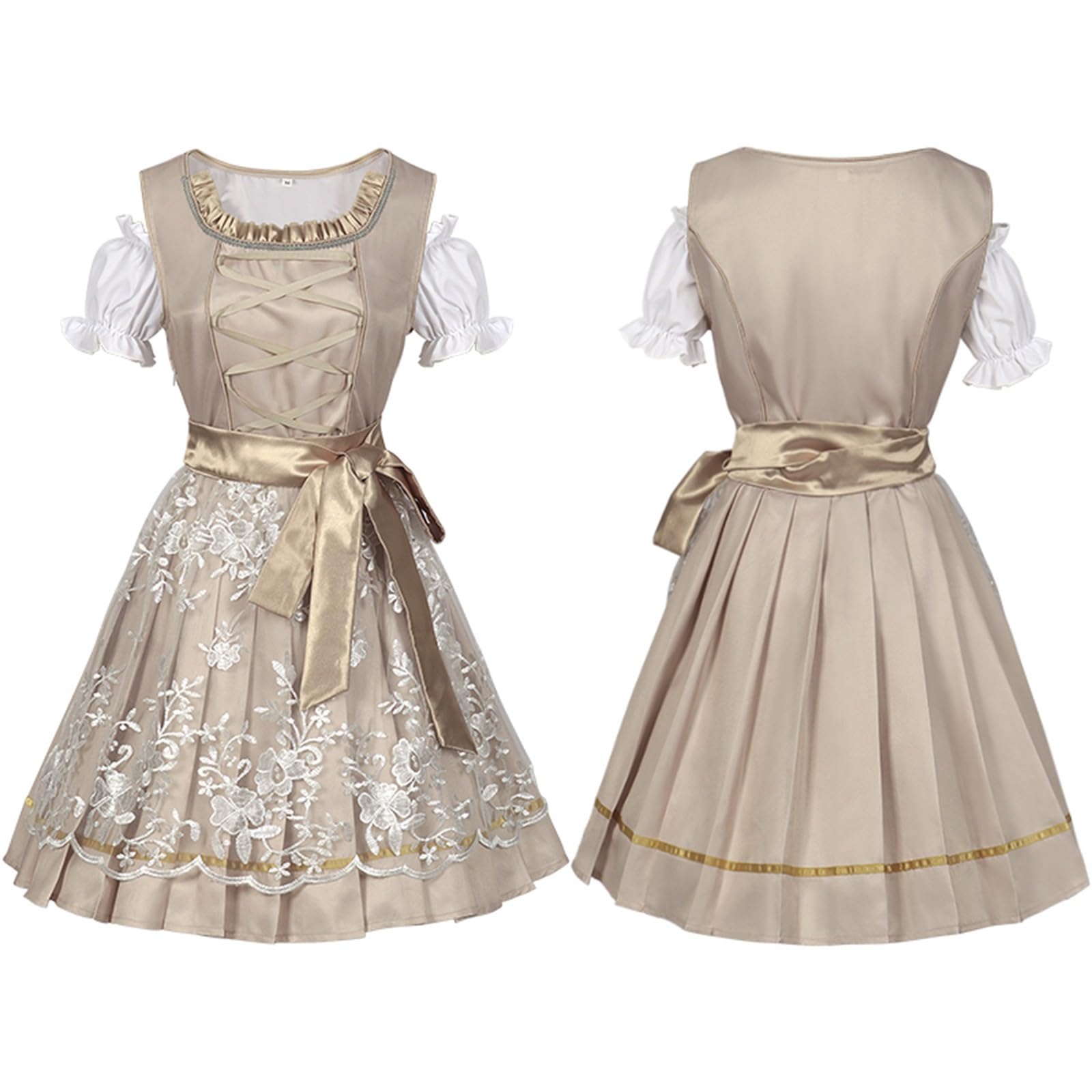 Dirndl Set Damen Komplett, Mit Bluse Knielang Dirndel Modern Spitze Trachtenrock Trachtenkleid Midi Grosse Grössen Dirndlkleid Übergröße Schnürung Vorne Kleider Elegant Dress Schürze Besondere Anlässe