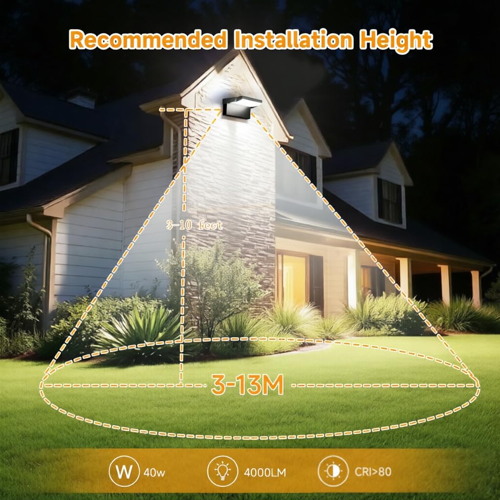 40W LED Wandleuchten Aussen 4000 Lumen Modern Wandlampen Innen Natürlich Weiß 4000K Aussenleuchte schwarz mit 350° Schwenkbar LED Panel Wasserdicht IP65