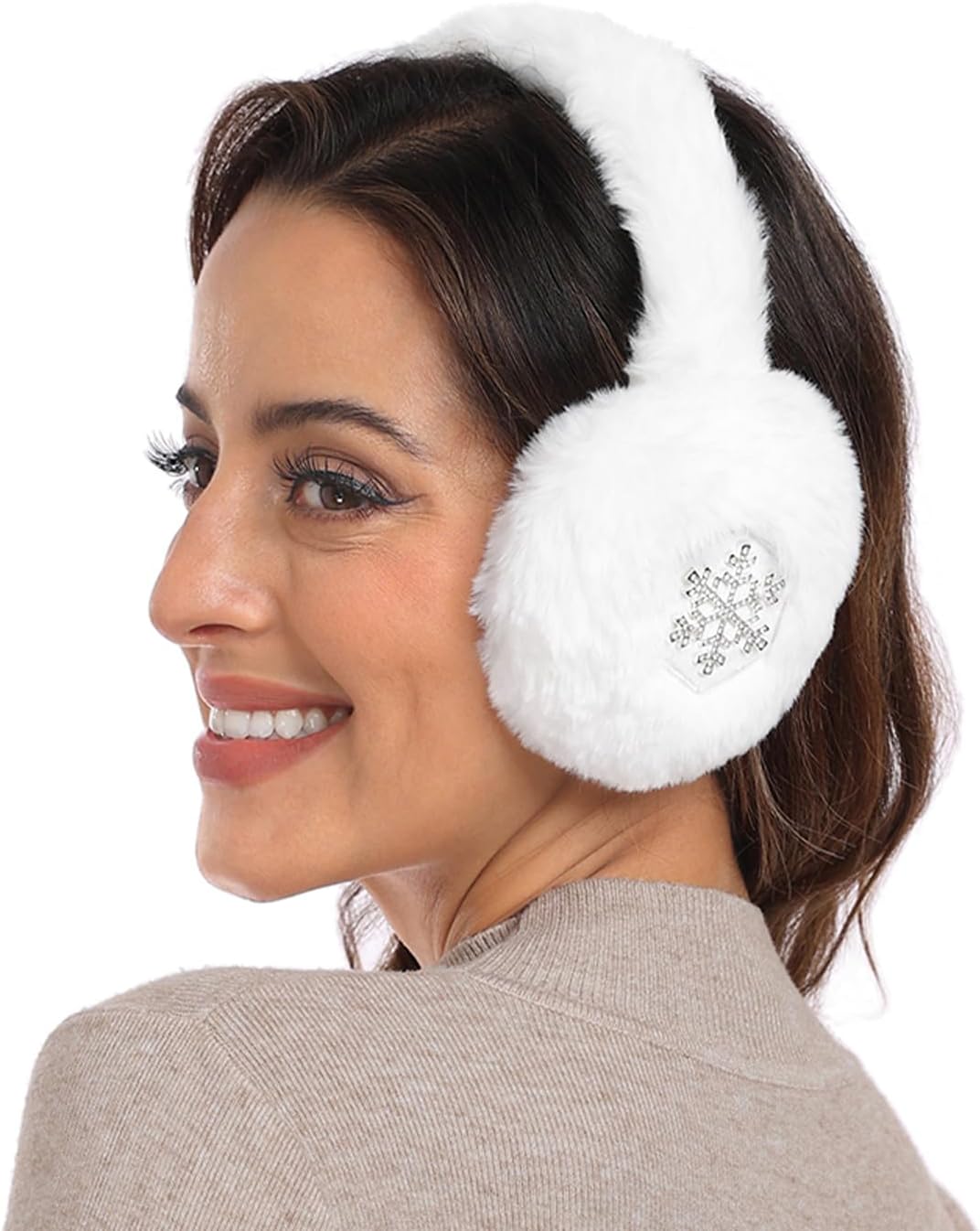 HDE Women's Fuzzy Faux Fur Earmuffs Cute Foldable Winter Ear Warmers with Rhinestone Charms Adjustable Outdoor Ear Covers - Image 6