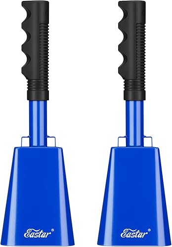 Eastar Campana de vaca con asa, paquete de 2 cencerros para eventos deportivos, campanas de 10 pulgadas para juegos de fútbol, estadios, regalos de