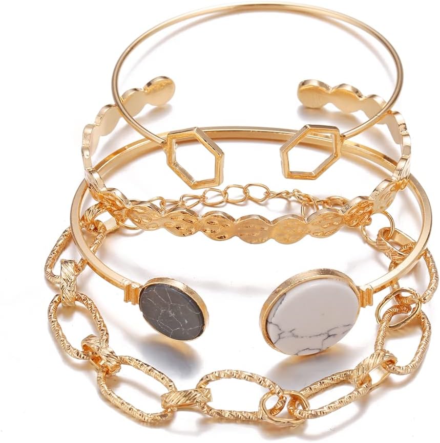 Latest Stylish Multilayer Gold Plated Bangle Bracelet for Women and Girls (14665b) Set of 4