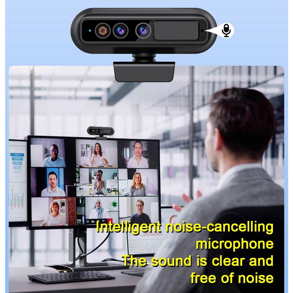 LEIYTFE Webcam Per Conferenze Webcam Ultra HD 2K Per Laptop Autofocus, Microfoni Con Cancellazione Del Rumore, Video Camera Per Streaming Meeting Gaming, Collegamento E Gioco Istantaneo