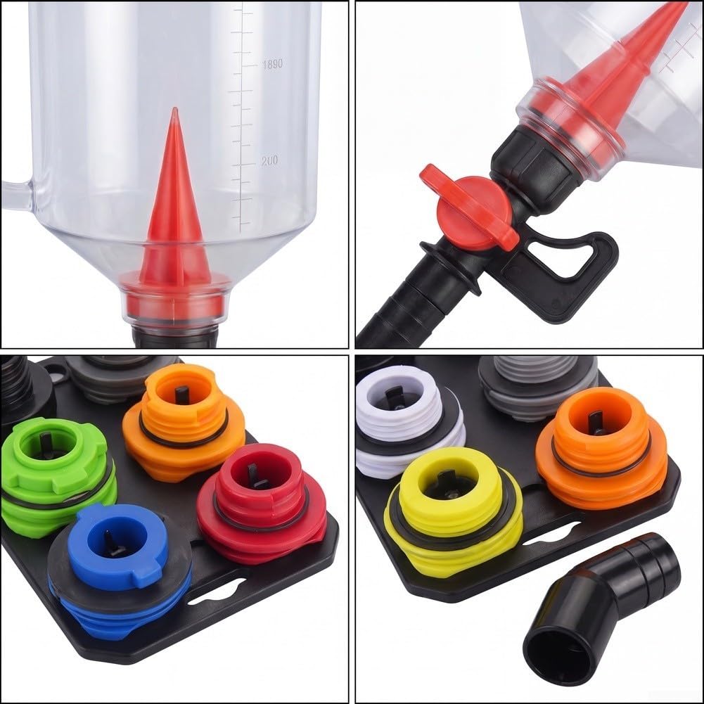 Kit completo de embudo de 18 piezas con diseño magnético para facilitar los cambios de aceite en cortadoras de césped y motores pequeños con caja de almacenamiento (tapa negra, caja blanca)