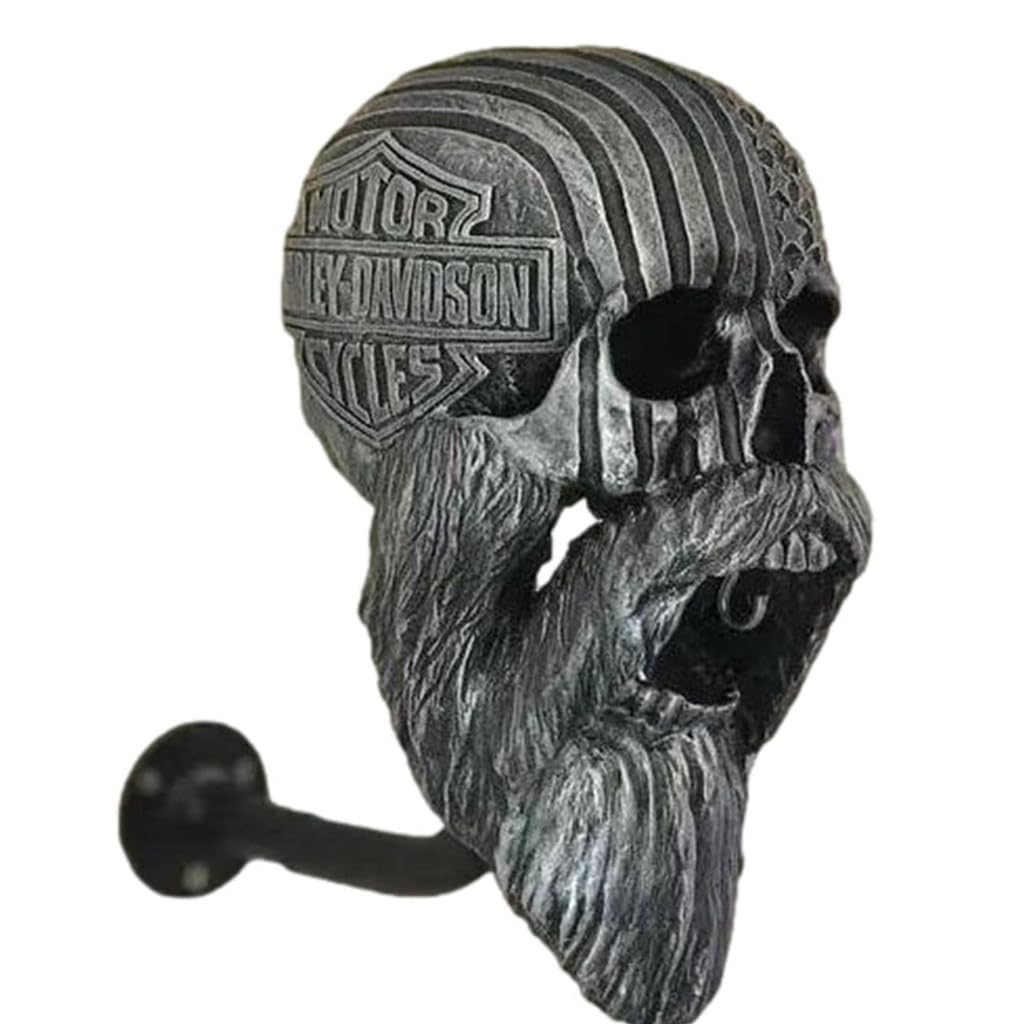 Gdjgnudk Silver Motorcycle Skull Helmet Holder, Wall Skull Head Helmet Holder, Detachable Resin Crafts, Decorative Skull Helmets Rack Helmet Holder For Biker Motorcycle Enthusiast(Silver)